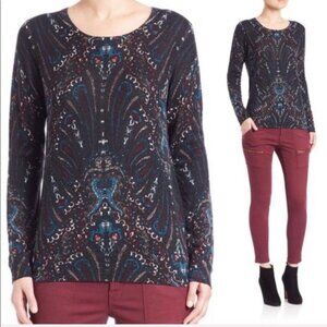 Joie Feronia Paisley Print Cashmere Blue Purple Long Sleeve Crew Sweater P4701